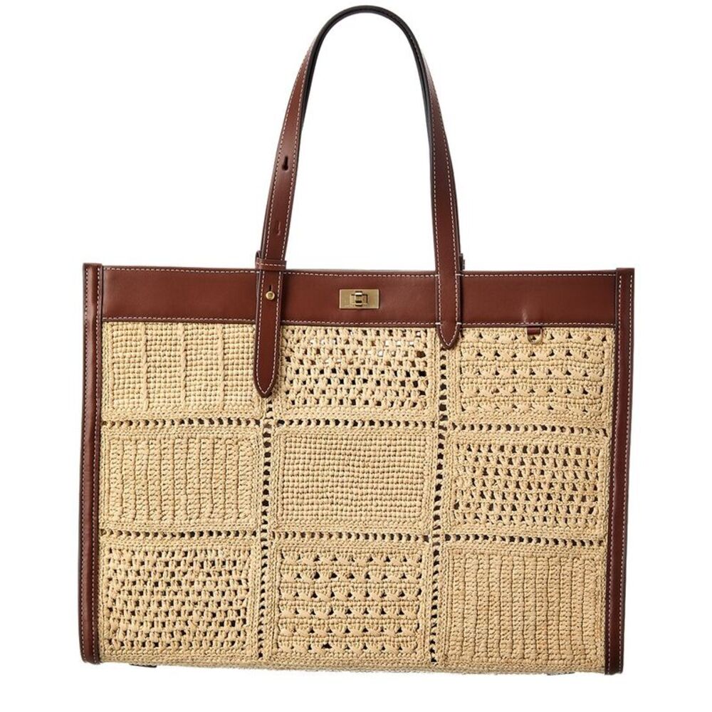 Anya Hindmarch Mortimer Patchwork Raffia & Leather Tote, Brown